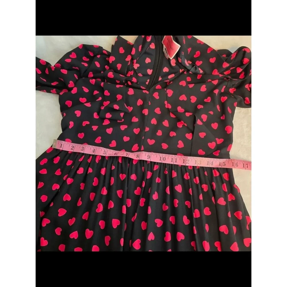 Kate Spade New York Black Pink Heart Print Tie Neck Dress Size 8